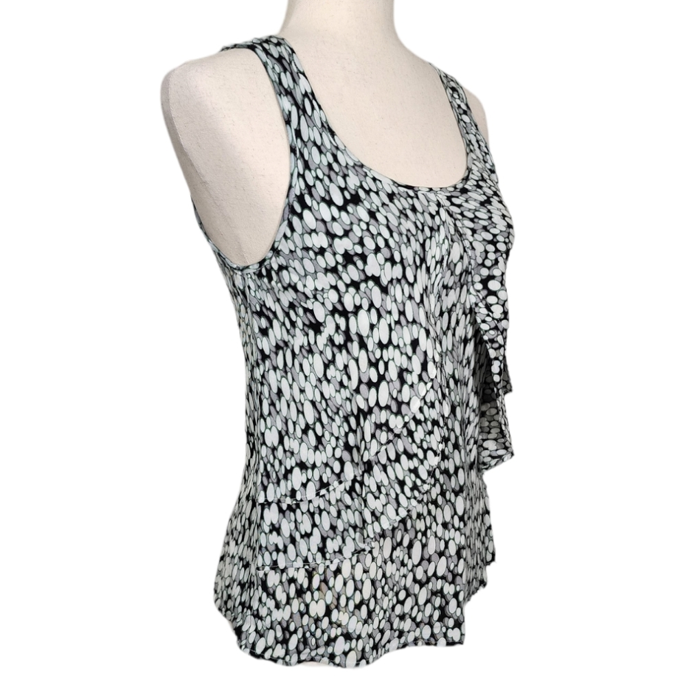 Fenn Wright Manson Flowy Sleeveless Ruffle Front Scoop Neck All Over Print Top S